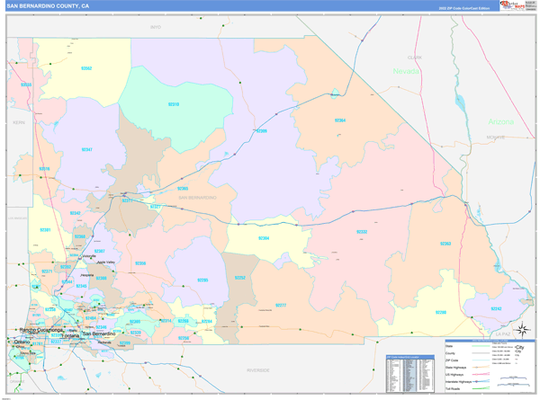 San Bernardino County Wall Map Color Cast Style